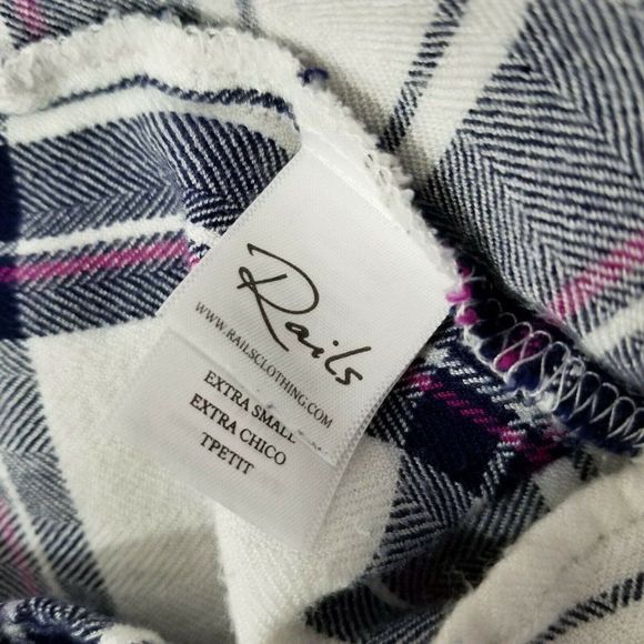 Rails Britt Womens Size XS Rolled Cap Sleeve Plaid Button Front Top - Picture 7 of 8